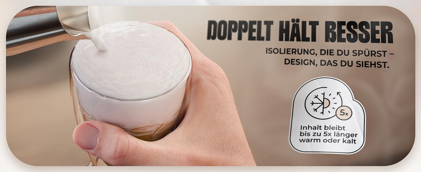 Kein Verbrennen der Finger dank Thermo-Doppelwand